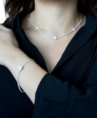 Diamond Tennis Flower Necklace (2-1/2 ct. t.w.) in 14K White Gold, Macy's Exclusive