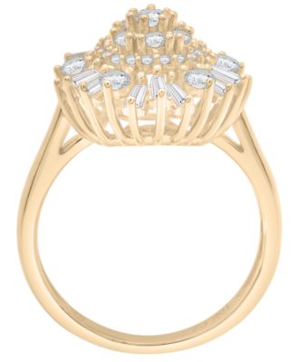 Diamond Baguette & Round Cluster Ring (1 ct. t.w.) in 14K Yellow Gold, Macy's Exclusive