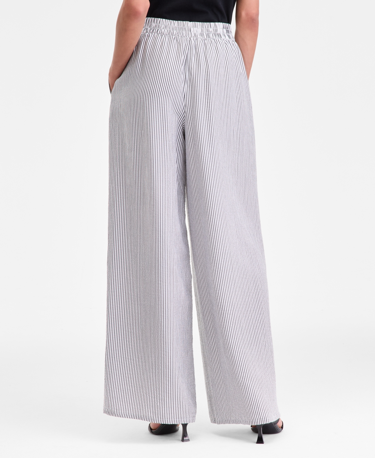 Inc International Concepts Women's Striped Pull-on Wide-leg Pants, Macy's Exclusive In White