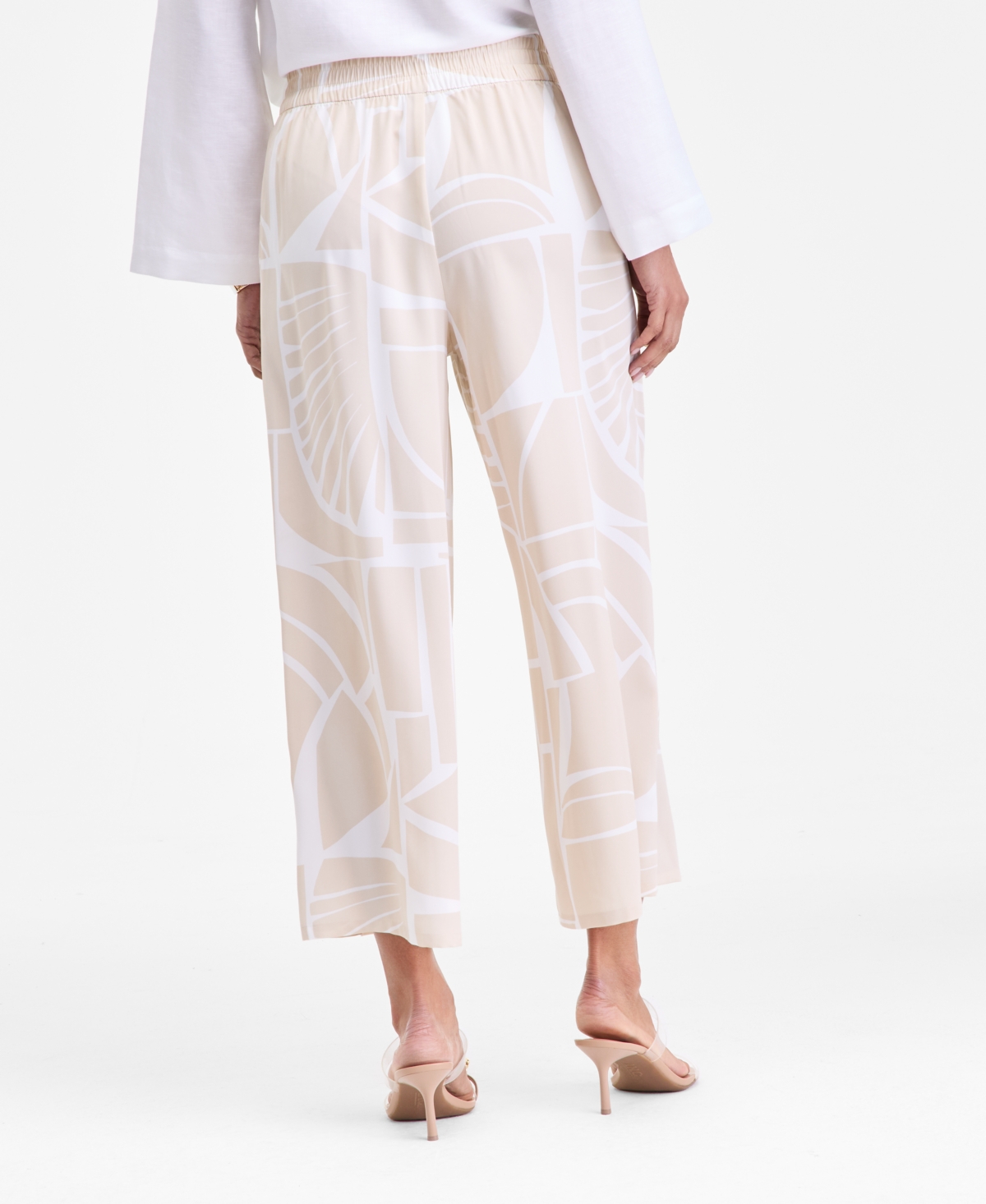 Inc International Concepts Women's Printed Pull-on Wide-leg Pants, Macy's Exclusive In Neutral