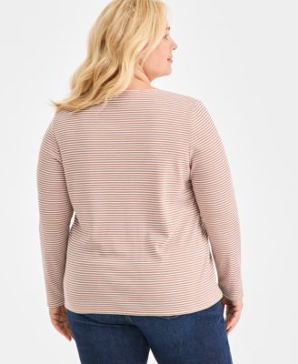 Plus Size Scoop-Neck Long-Sleeve Knit Top, Macy's Exclusive