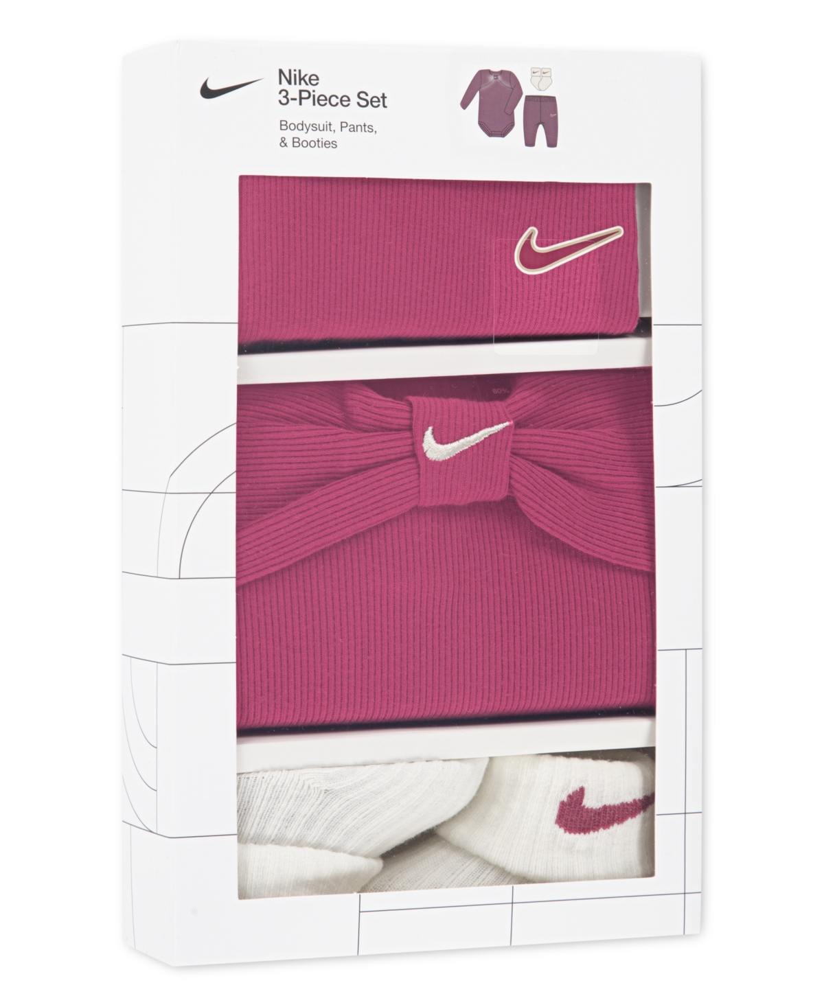 Nike Baby Girls 3-piece Ribbed Bow Bodysuit Boxed Set In Pink