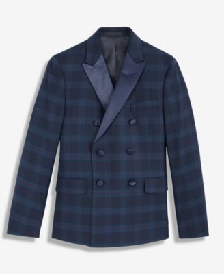 Boys 8-20 Navy Tartan Tuxedo Jacket
