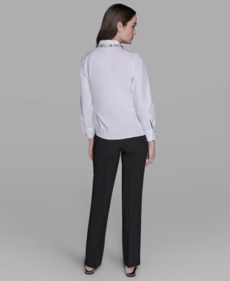 Women's Collared Long Sleeve Embellished Top