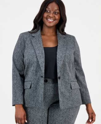 Plus Size Herringbone Single-Button Blazer & Pants
