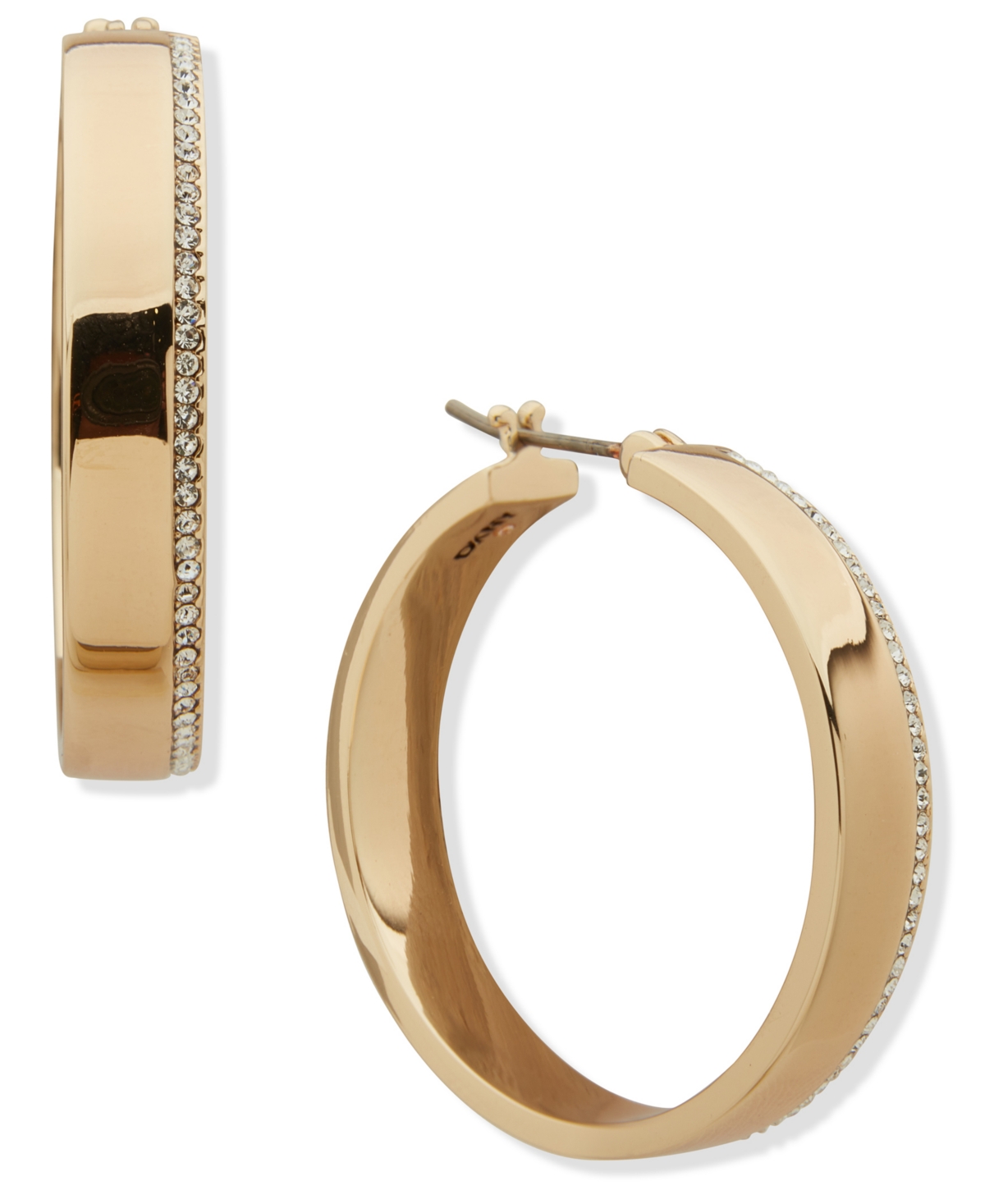 Dkny Glass Stone Pave Lined Gold-tone Hoop Earrings In Gold