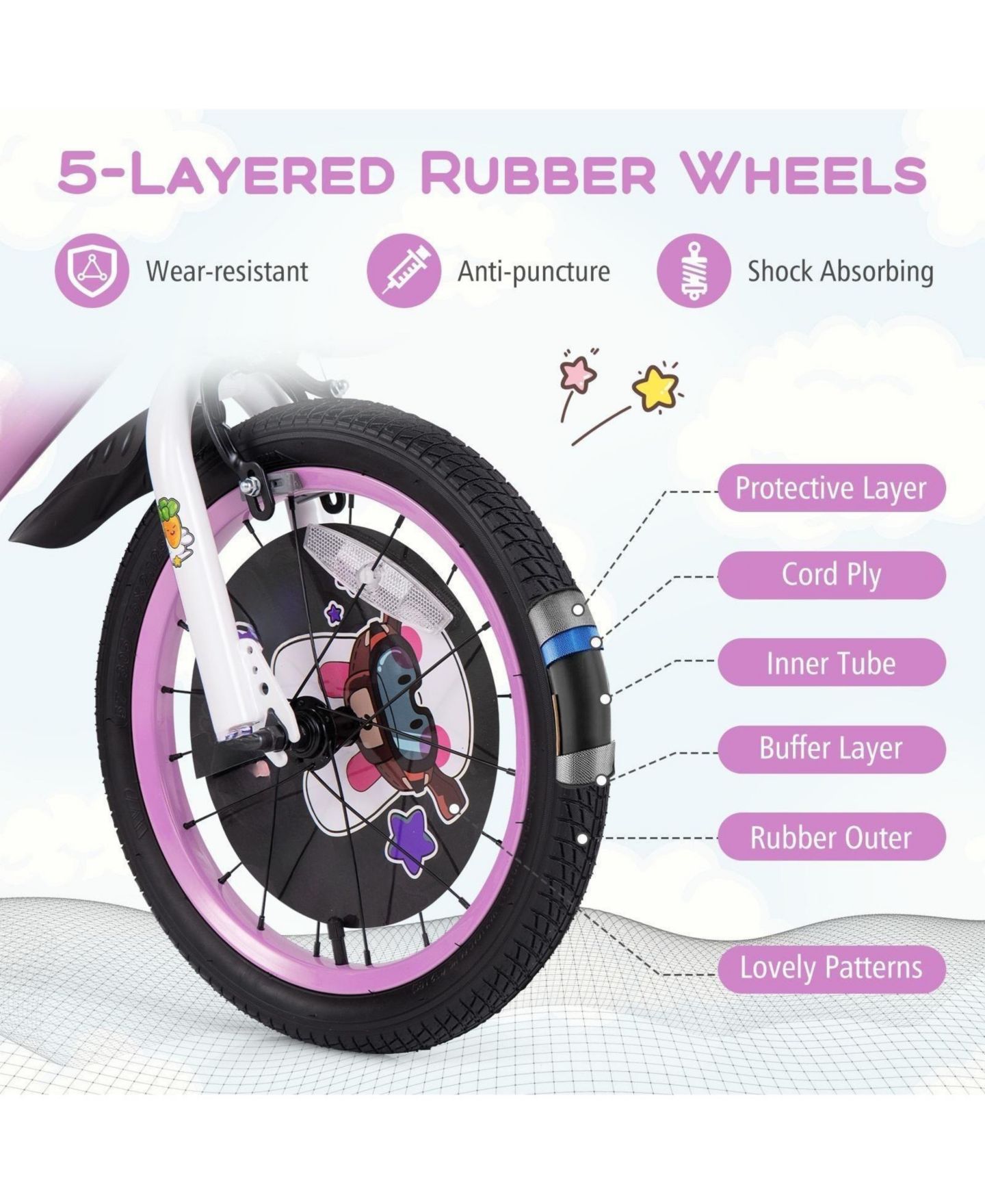 Детская игрушка HONGGE 16" Sport Bike with Adjustable Handlebar and Saddle, Dual Brakes and Removable Training Wheels, Ages 4–8, цвет: Фиолетовый — фото 9