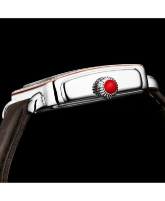 Elegant Women s Rectangular 35×47mm Dress Watch – Model 4060L.5, Rose Gold Crystal Bezel, Silver Case, Brown Leather Strap