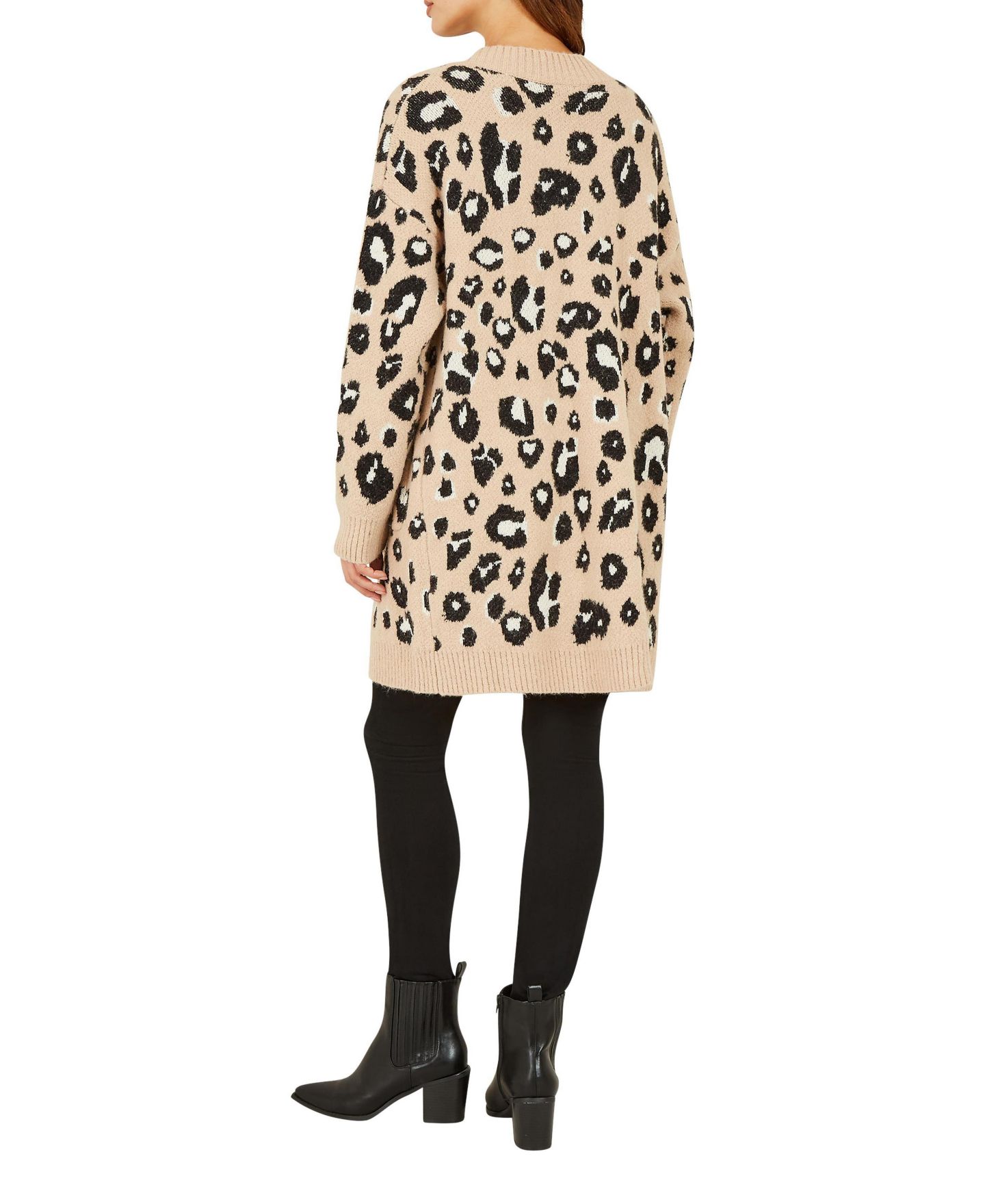 Женский кардиган Yumi Animal Intarsia Knit Long, цвет: Бежевый — фото 5