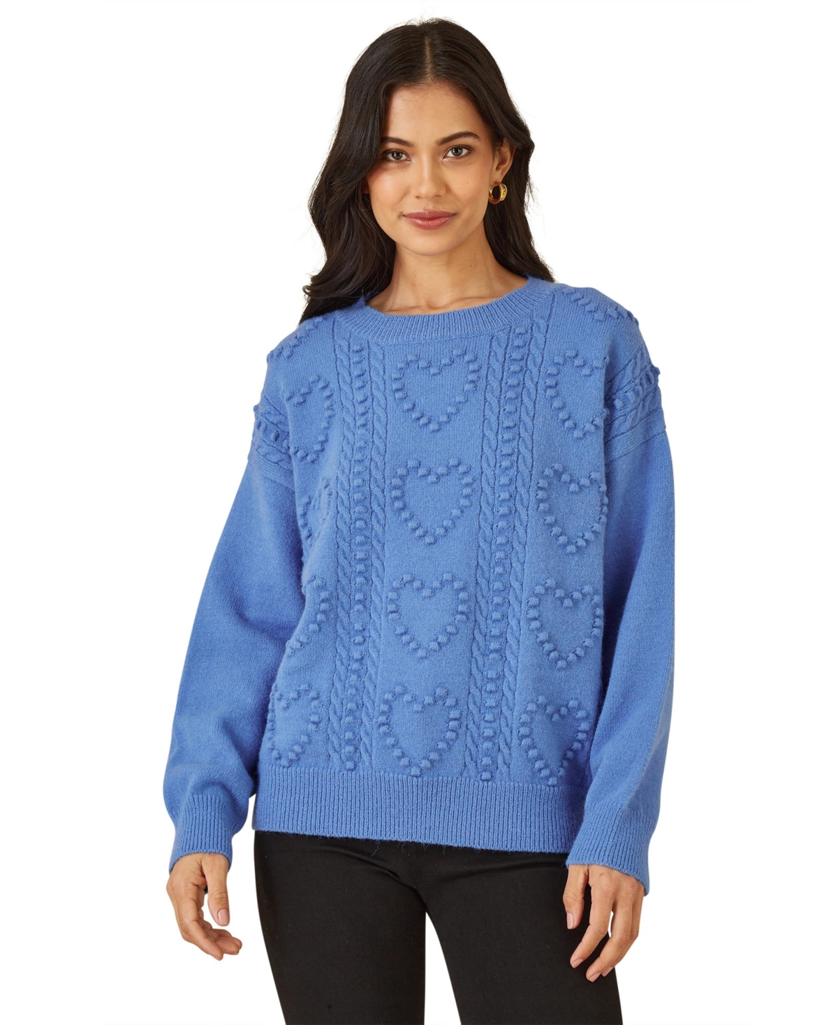 Yumi Women's Heart Detail Relaxed Knit Sweater