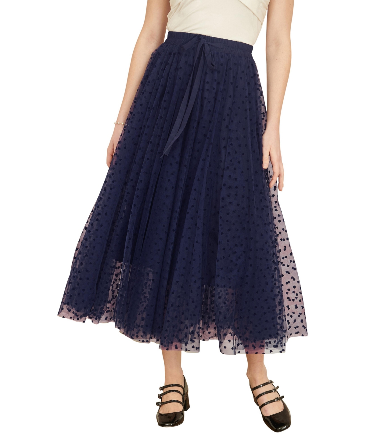 Yumi Women's Mesh Heart Print Tulle Skirt