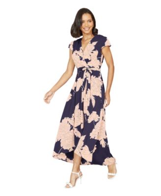 Women's Blossom Print Dipped Hem Wrap Midi Dress