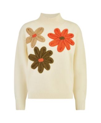 Women's Floral Detail High Neck Knit Sweater