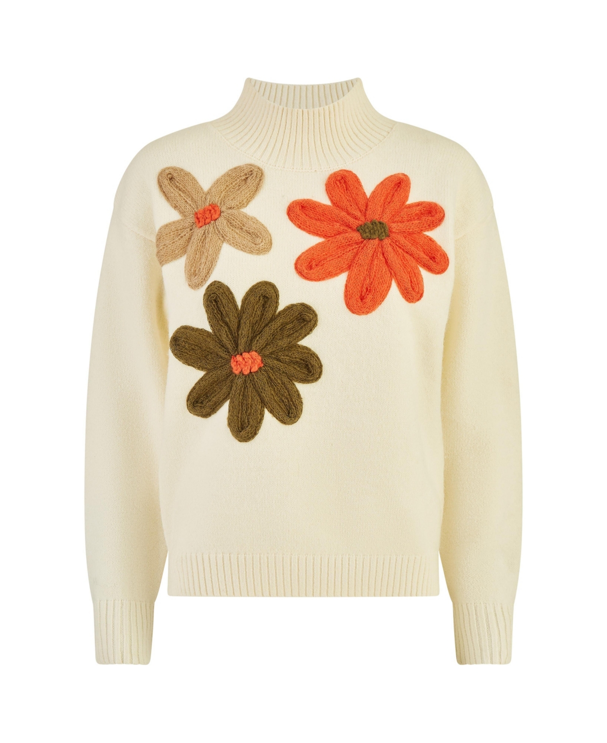 Yumi Women's Floral Detail High Neck Knit Sweater