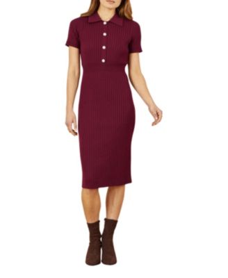 Women's Fitted Rib Knitted Midi Dress