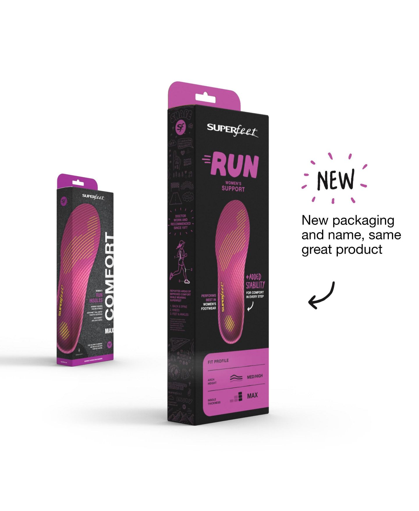Женские кроссовки Superfeet Run Support Insoles - Trim-To-Fit High Arch Support - Carbon Fiber Orthotic Shoe Inserts for Running - 8.5-10 Women, цвет: Яркий розовый, вариант 1 — фото 2