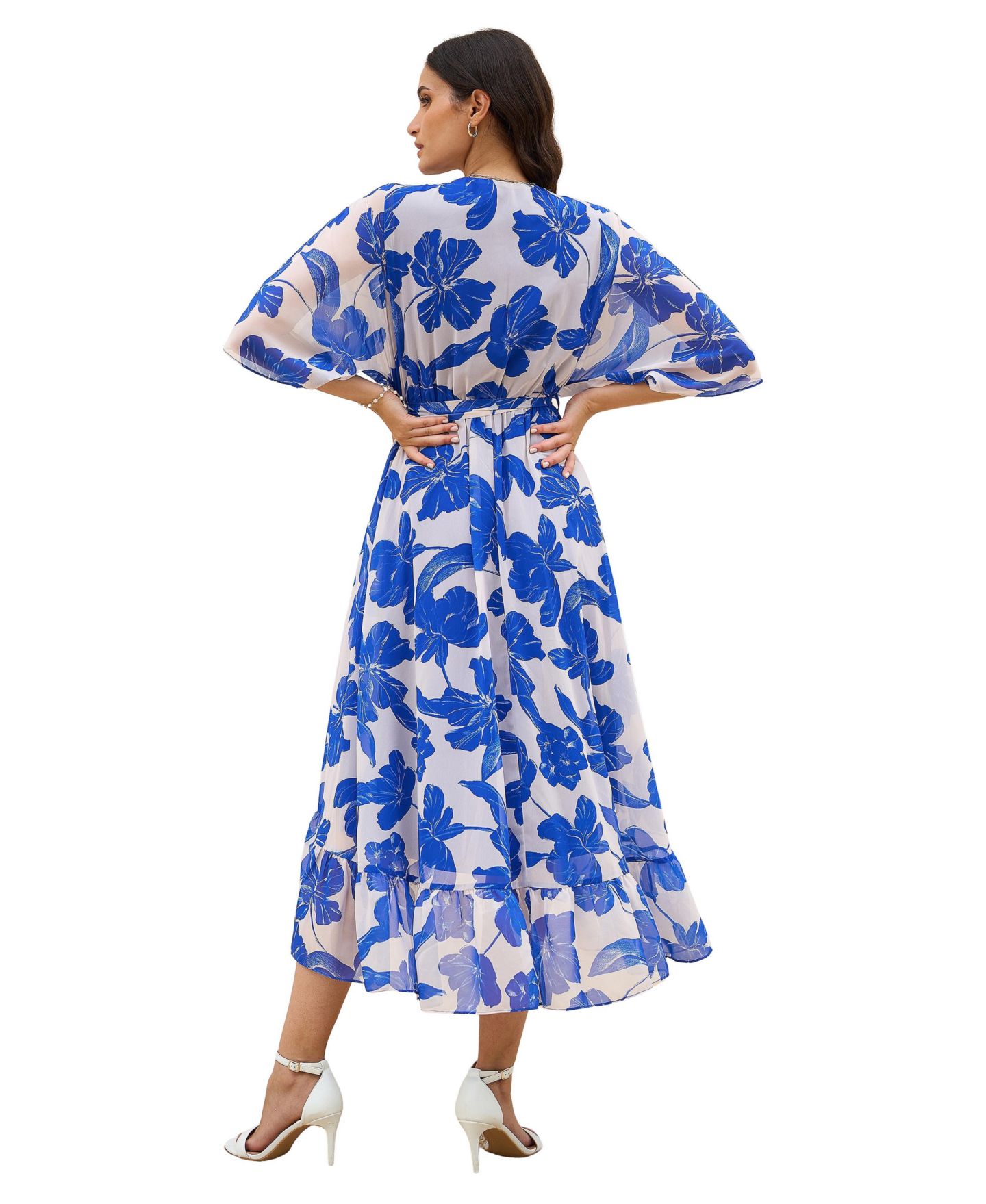 Женское платье Yumi Midi Dip Hem Wrap, цвет: Синий — фото 3