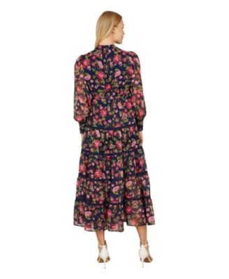 Blossom Print Lace Trim Maxi Dress