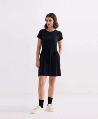 Women's Drawstring Short T-shirt Dress in Black
