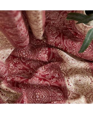 William Boho Damask Striped Patterned Window Back Tab Rod Pocket Curtains Bedroom - Light Blocking Darkening Window Panels, Set of 2