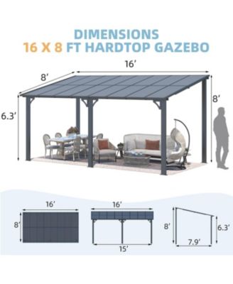 16'x8' Wall Mounted Gazebos Pergola
