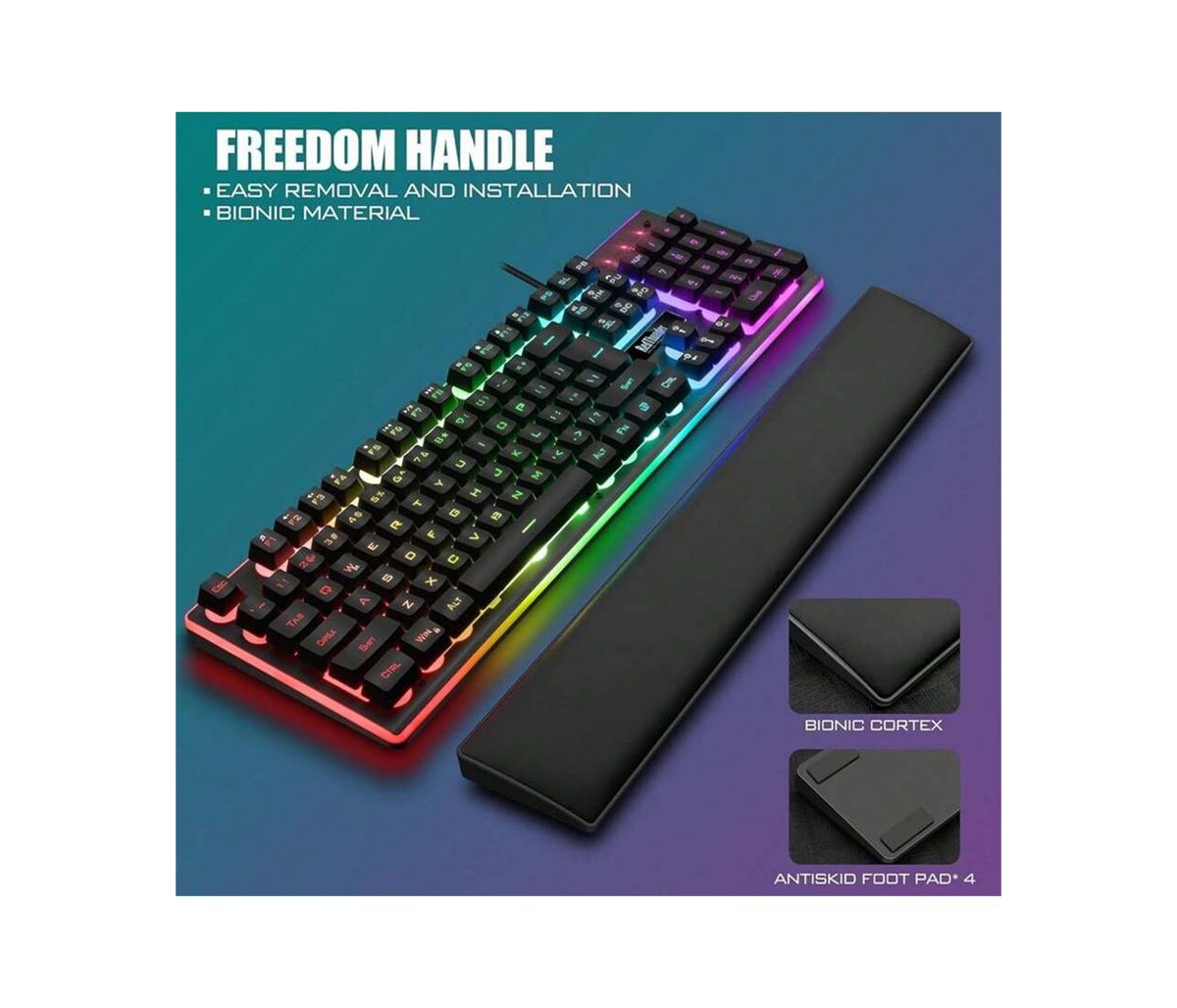 risokeys Wired Gaming Keyboard, Mouse, and Wrist Rest Combo - Rgb Backlit, Mechanical Feel Keyboard + 7D 7200 Dpi Mouse + Leather Wrist Rest