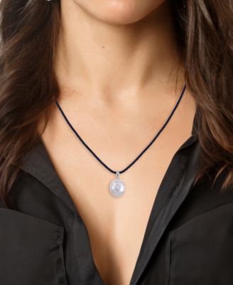 Cultured Baroque Pearl (12-13mm) Black Cord Necklace in Sterling Silver