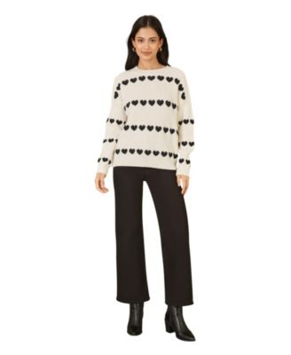 Women's Knitted Heart Stripes Sweater