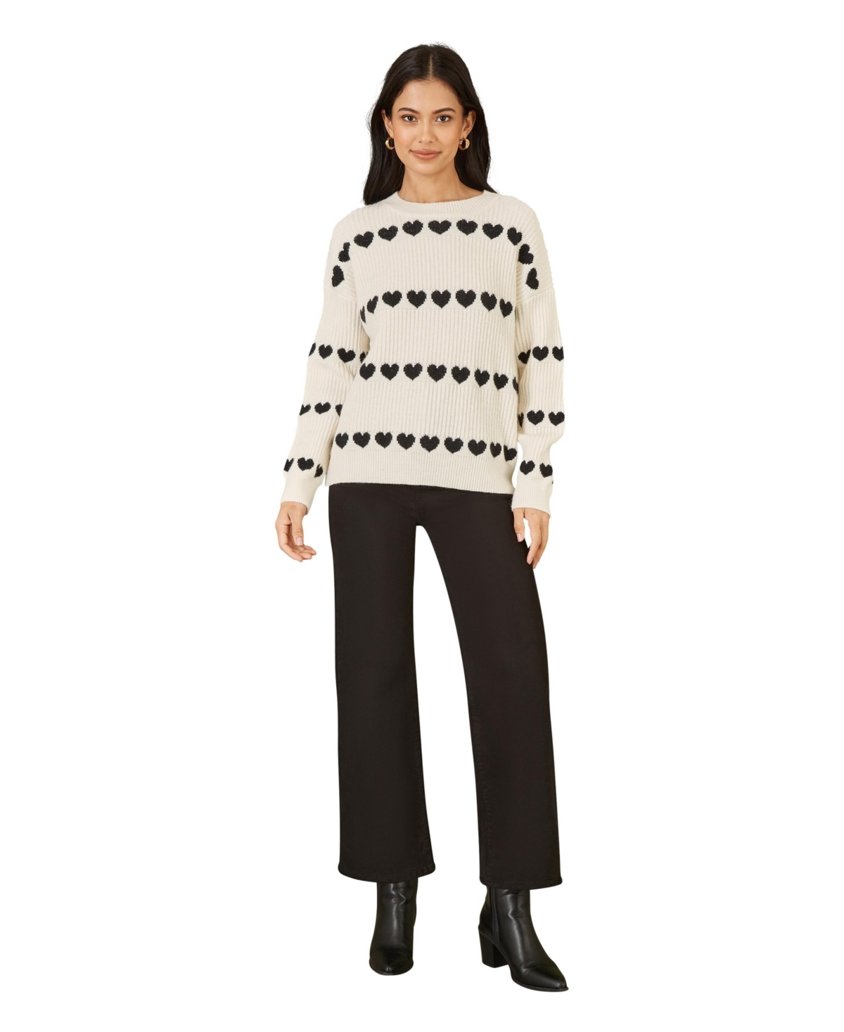 Yumi Women's Knitted Heart Stripes Sweater