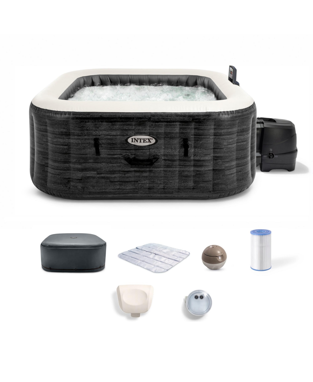 Intex PureSpa Greystone Deluxe Spa Set, 170 Bubble Jet Hot Tub with Cover, 77"x28"