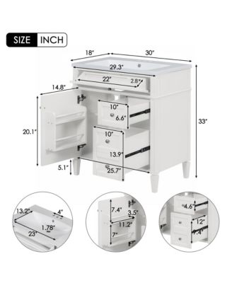 30inch Bathroom Vanity with Top Sink Modern Bathroom Storage Cabinet with 2 Drawers and a Tip out Drawer Single Sink Bathroom Vanity
