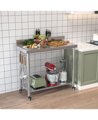 48"x18" 304 Stainless Steel Backsplash, 2 Shelves, Knife Blocks, Locking Wheels Commercial Prep Table