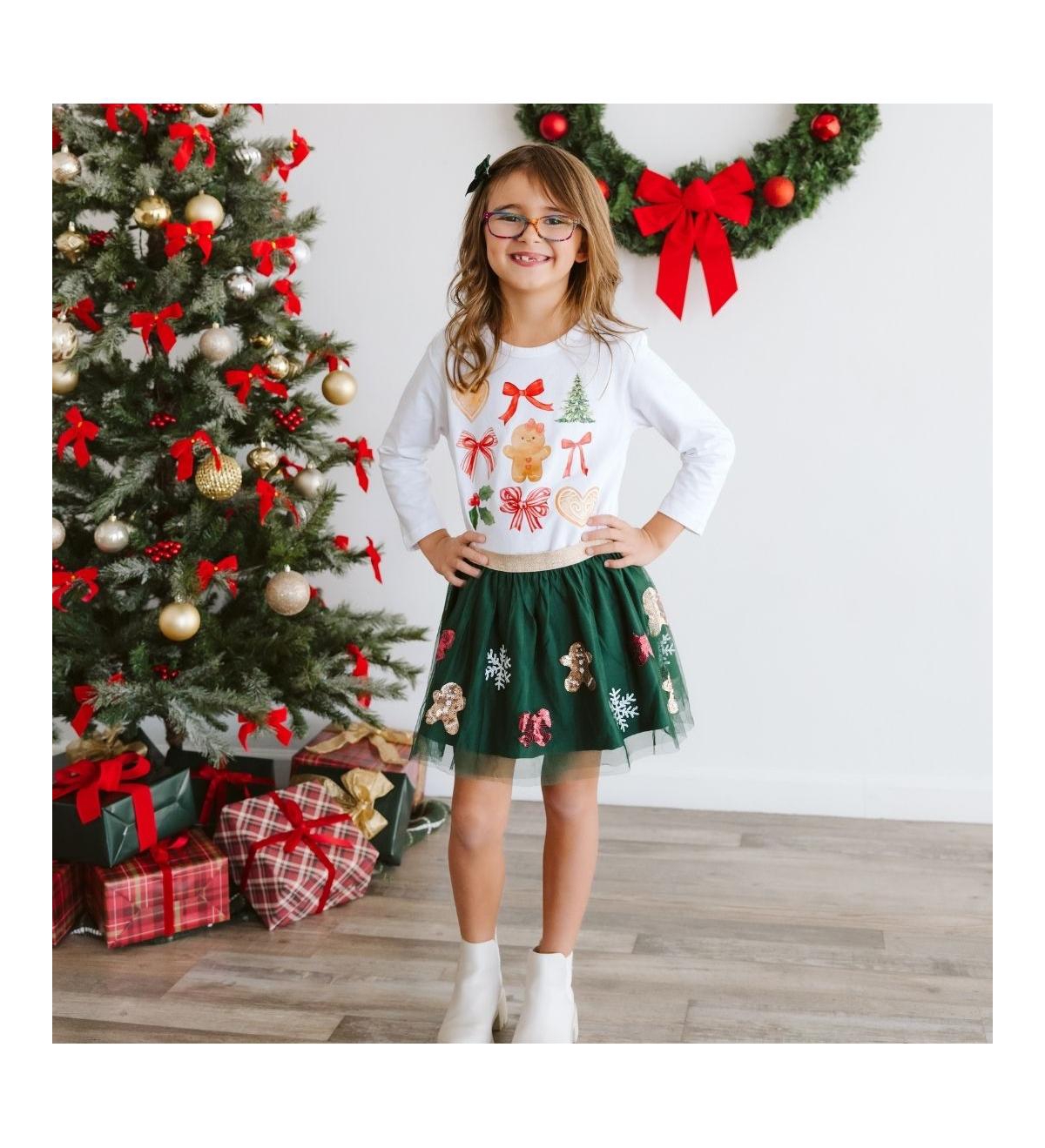 Sweet Wink Little and Big Girls Gingerbread Joy Sequin Christmas Tutu Skirt