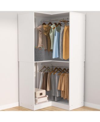 Freestanding Corner Closet Organizer with Hanging Rods, Space-saving Closet System for Walk-in Closet