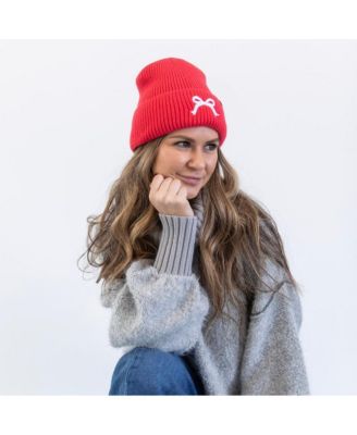 Women's Embroidered Bow Beanie - Hot Pink