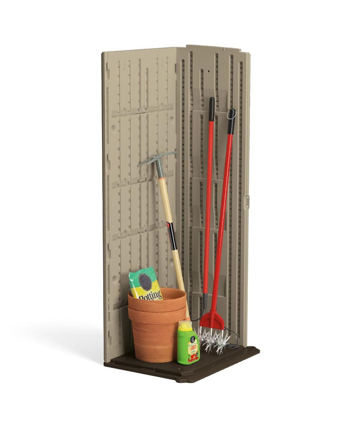Suncast 22 Cubic Feet All-Weather Vertical Tall Outdoor Storage Shed, Brown