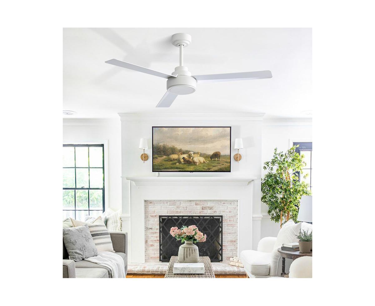 52-inch Modern White 3-Blade without Light Ceiling Fan with Six Speed Remote Control and Timing Function for Indoor
