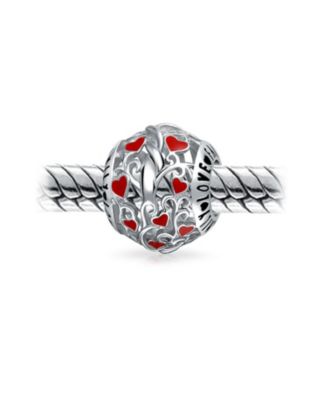 Set of 2 Valentine Kiss Lips & Red Silver 'I Love You' Heart Filigree Charm Bead
