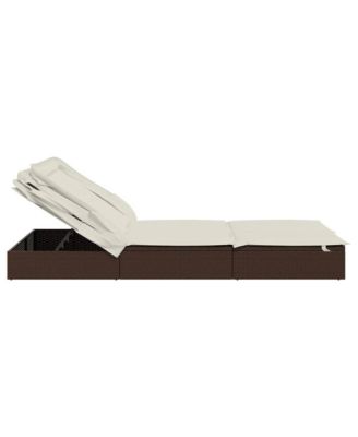 Patio Sunbed Brown PE Rattan 2-Person Adjustable Armrests