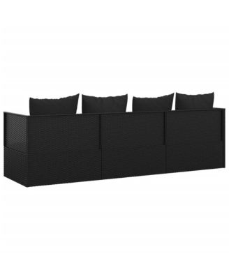Outdoor Lounge Bed Black PE Rattan Large Adjustable Armrests