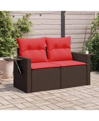Patio Sofa with Cushions 2-Seater Brown Poly Rattan
