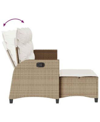 Reclining Garden Sofa Beige PE Rattan Medium Adjustable Armrests