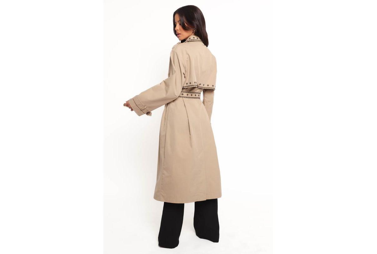 Petal and Pup Women's Grayson Embroidered Trim Trench Coat - Taupe L