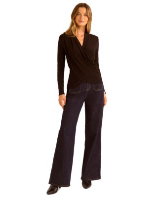 Women's Long-Sleeve Faux-Wrap Top