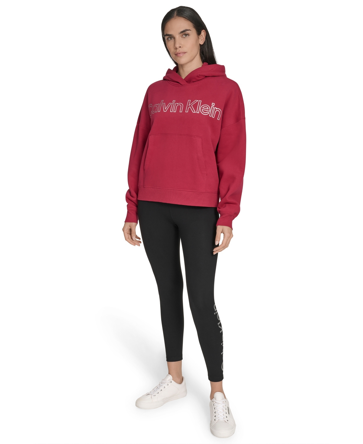 Calvin Klein Women's Performance Metallic Outline Logo Fleece Hoodie In Red