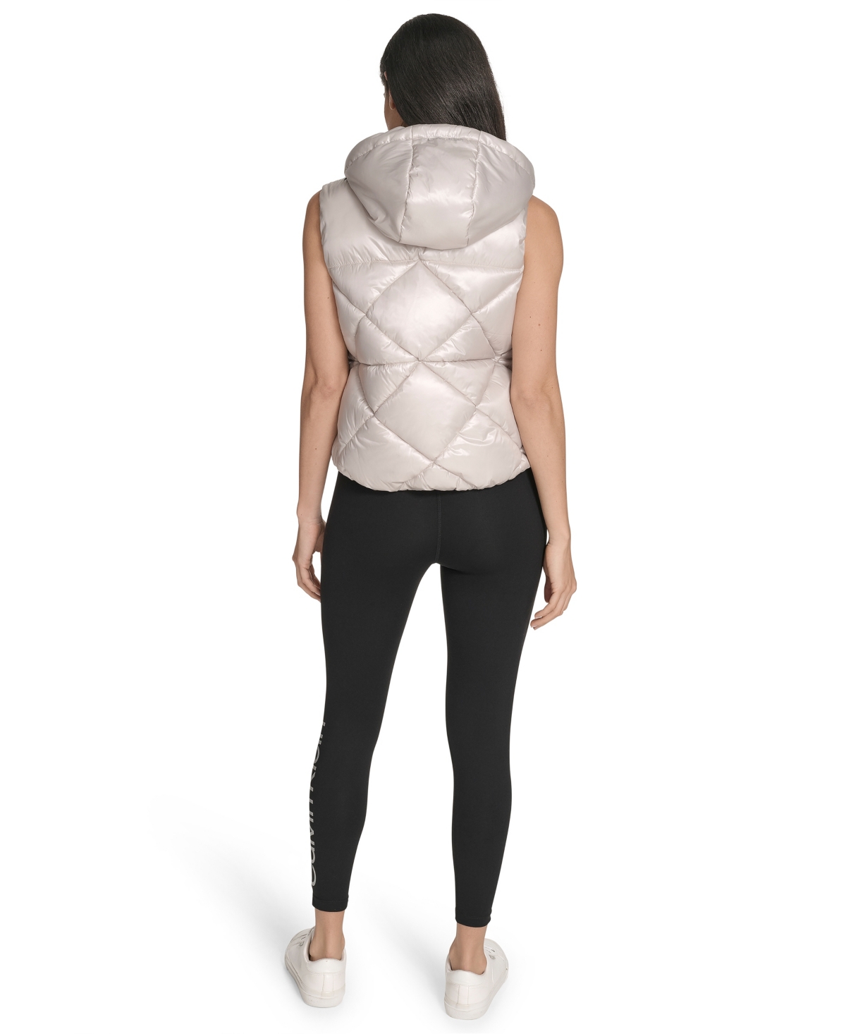 Calvin Klein Women's Performance Diamond Quilt Hooded Puffer Vest In Gray