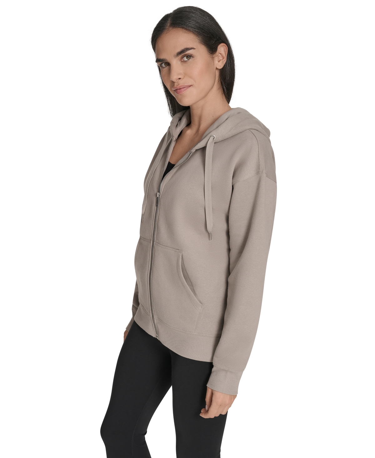 Calvin Klein Performance Women's Fleece Long-sleeve Zip-front Hoodie In Gray