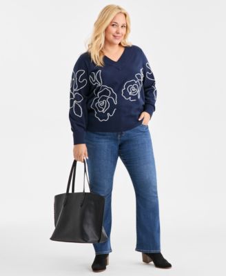 Plus Size Embroidered Soutache Sweater, Macy's Exclusive
