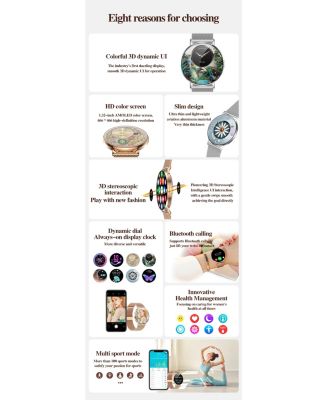 RUXING Women's Smart Watch 1.32" Full Touch Screen Bluetooth Call Silver Strap Round Dial