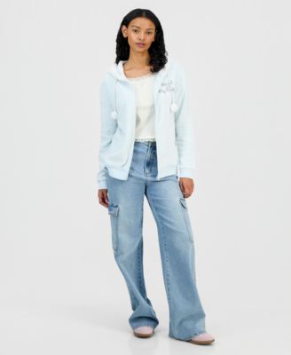 Juniors' Kuromi & My Melody Zip-Front Faux Fur-Lined Hoodie